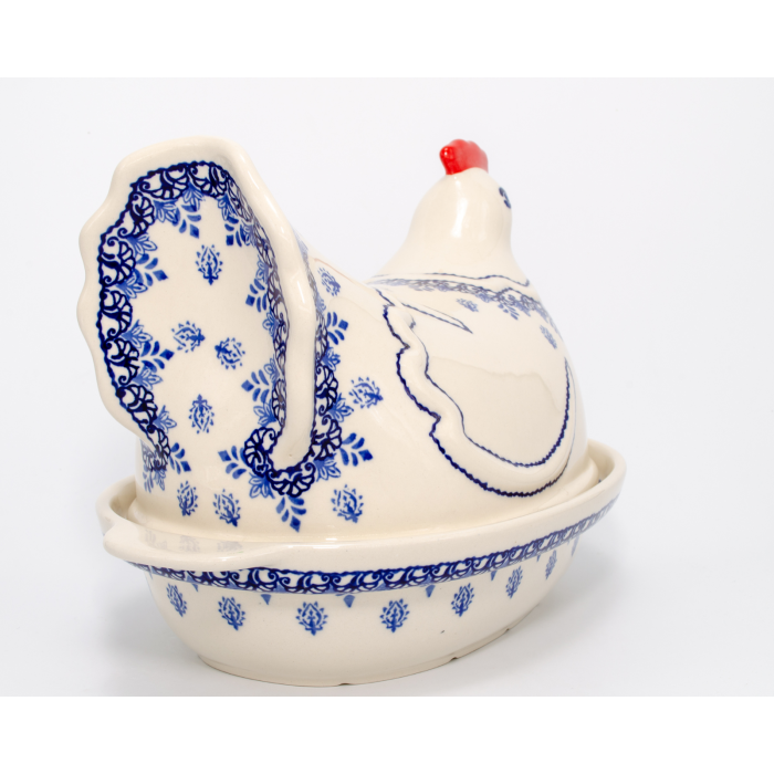 Vas cu capac pentru cuptor in forma de "gaina" Sweet Blue, ceramica smaltuita, pictata manual [3]