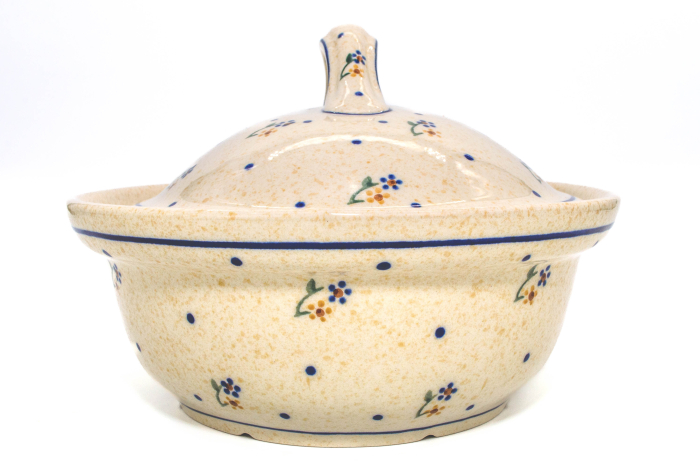 Vas cuptor ceramica, oval, cu capac  Little Flowers, smaltuit, pictata manual, 21,5 x 26,0 cm, volum  1,2 L [6]