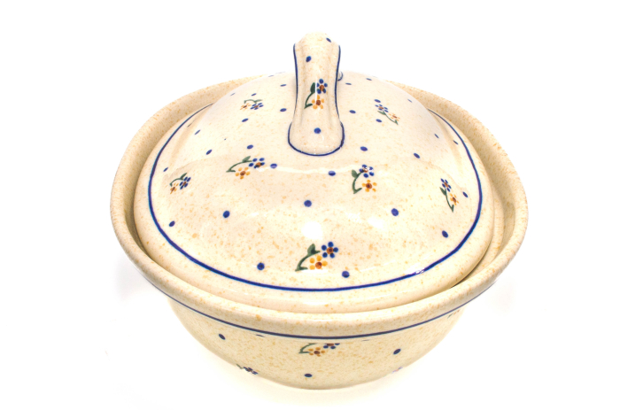 Vas cuptor ceramica, oval, cu capac  Little Flowers, smaltuit, pictata manual, 21,5 x 26,0 cm, volum  1,2 L [3]