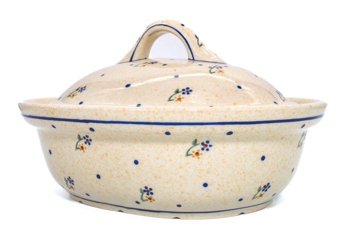 Vas cuptor ceramica, oval, cu capac  Little Flowers, smaltuit, pictata manual, 21,5 x 26,0 cm, volum  1,2 L [7]