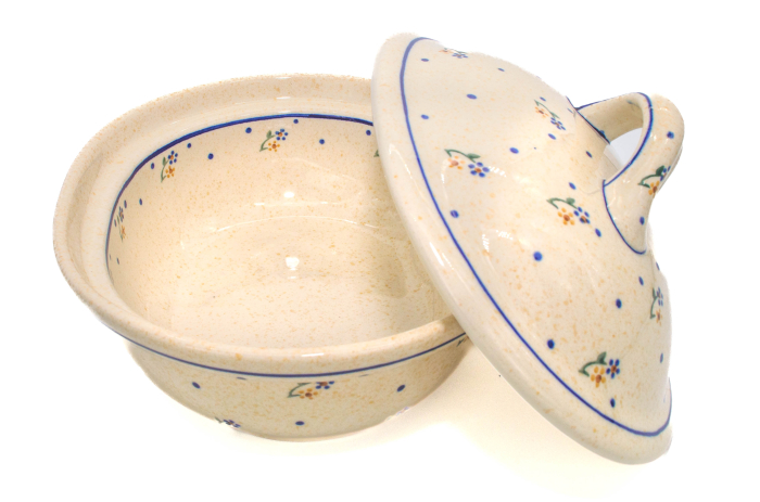 Vas cuptor ceramica, oval, cu capac  Little Flowers, smaltuit, pictata manual, 21,5 x 26,0 cm, volum  1,2 L [9]