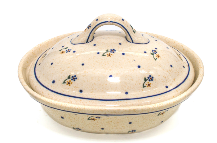 Vas cuptor ceramica, oval, cu capac  Little Flowers, smaltuit, pictata manual, 21,5 x 26,0 cm, volum  1,2 L [4]