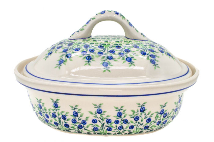 Vas cuptor oval capac, Berries, ceramica smaltuita, pictata manual, 25,5 x 31,8 cm, volum 2,2 L [2]