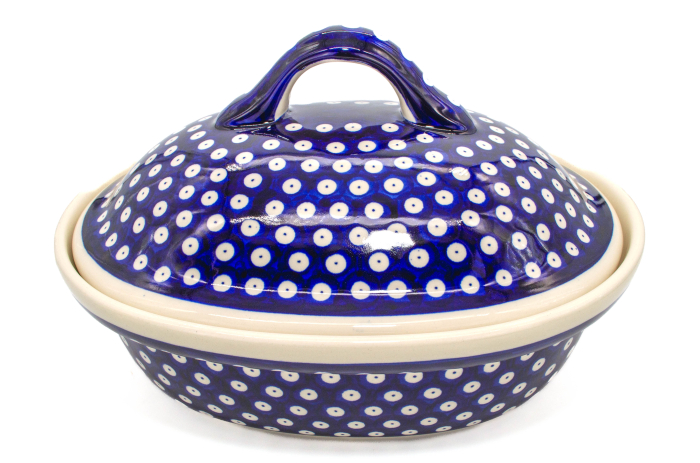 Vas cuptor, oval, capac, Blue Eyes , ceramica smaltuita, pictata manual, 25,5 x 31,8 cm, volum 2,2 L [2]
