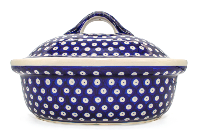 Vas cuptor, oval, capac, Blue Eyes , ceramica smaltuita, pictata manual, 25,5 x 31,8 cm, volum 2,2 L [7]