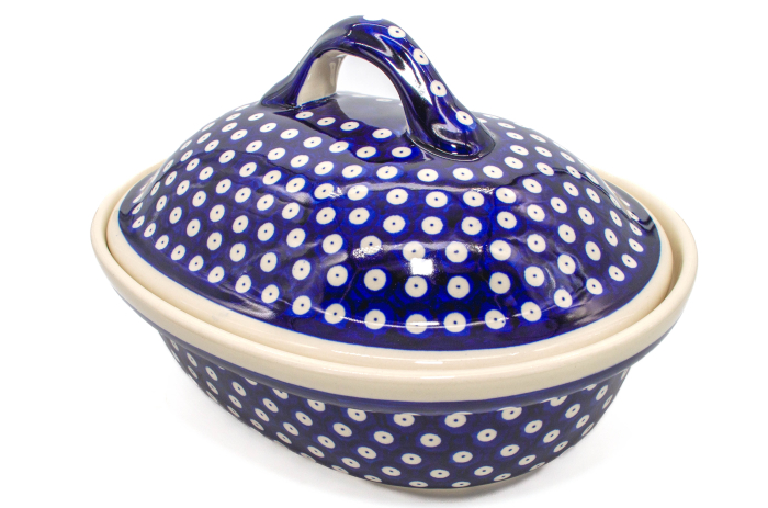 Vas cuptor, oval, capac, Blue Eyes , ceramica smaltuita, pictata manual, 25,5 x 31,8 cm, volum 2,2 L [3]