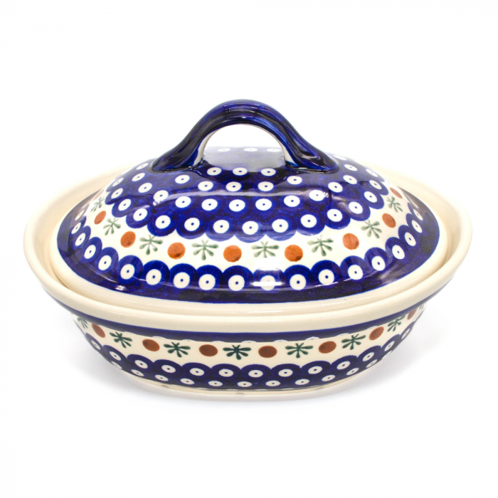 Vas cuptor, oval, capac, Blue Eyes Festive, ceramica smaltuita, pictata manual, 21,5 x 26,0 cm, volum 1,2 L [2]