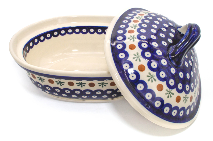 Vas cuptor, oval, capac, Blue Eyes Festive, ceramica smaltuita, pictata manual, 21,5 x 26,0 cm, volum 1,2 L [10]