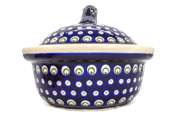 Vas cuptor, oval, capac, Blue Peacock Eyes, ceramica smaltuita, pictata manual, 25,5 x 31,8 cm, volum 2,2 L [4]