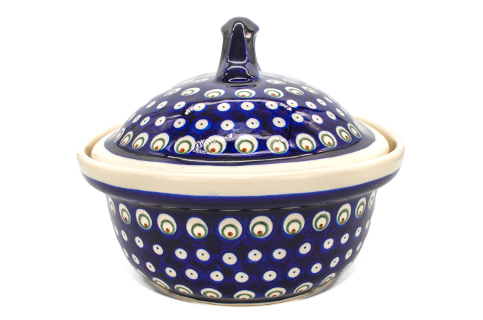 Vas cuptor, oval, capac, Blue Peacock Eyes, ceramica smaltuita, pictata manual, 25,5 x 31,8 cm, volum 2,2 L [5]