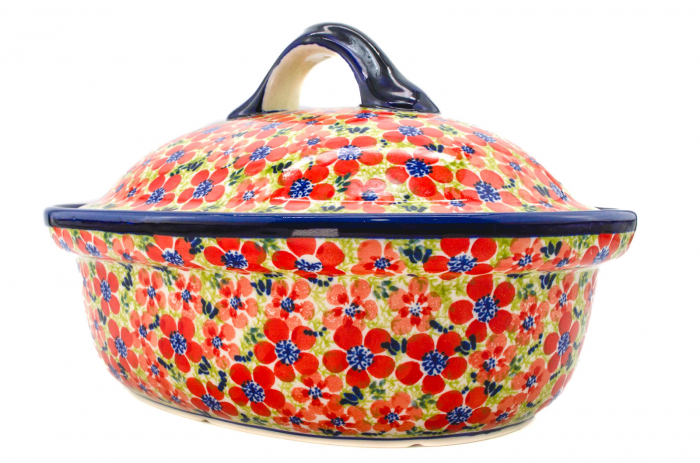 Vas cuptor oval capac, Fire Poppies, ceramica smaltuita, pictata manual, 25,5 x 31,8 cm, volum 2,2 L [7]