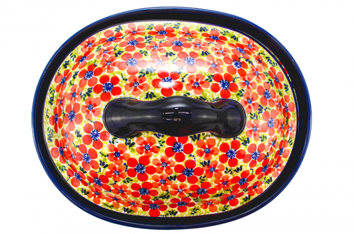 Vas cuptor oval capac, Fire Poppies, ceramica smaltuita, pictata manual, 25,5 x 31,8 cm, volum 2,2 L [5]