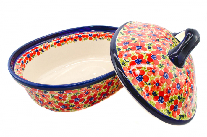 Vas cuptor oval capac, Fire Poppies, ceramica smaltuita, pictata manual, 25,5 x 31,8 cm, volum 2,2 L [6]