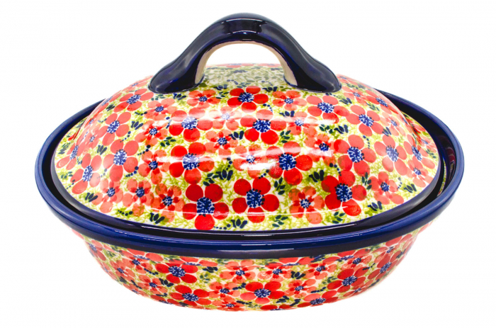 Vas cuptor oval capac, Fire Poppies, ceramica smaltuita, pictata manual, 25,5 x 31,8 cm, volum 2,2 L [4]