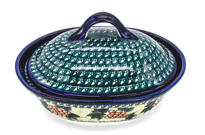 Vas cuptor, oval, capac, Grape Vine, ceramica smaltuita, pictata manual, 21,5 x 26,0 cm, volum 1,2 L [2]