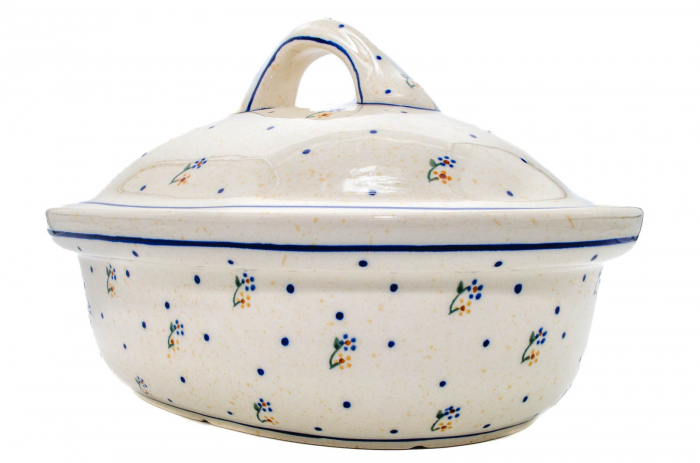 Vas cuptor oval capac, Little Flowers, ceramica smaltuita, pictata manual, 25,5 x 31,8 cm, volum 2,2 L [2]