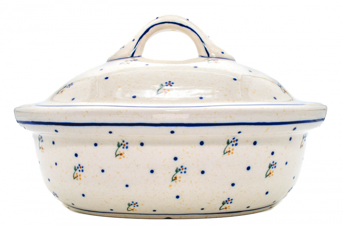 Vas cuptor oval capac, Little Flowers, ceramica smaltuita, pictata manual, 25,5 x 31,8 cm, volum 2,2 L [3]