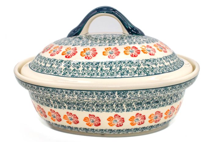 Vas cuptor oval capac, Poppy Rain, ceramica smaltuita, pictata manual, 25,5 x 31,8 cm, volum 2,2 L [6]