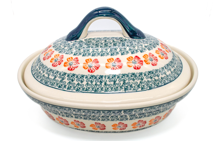 Vas cuptor oval capac, Poppy Rain, ceramica smaltuita, pictata manual, 25,5 x 31,8 cm, volum 2,2 L [2]