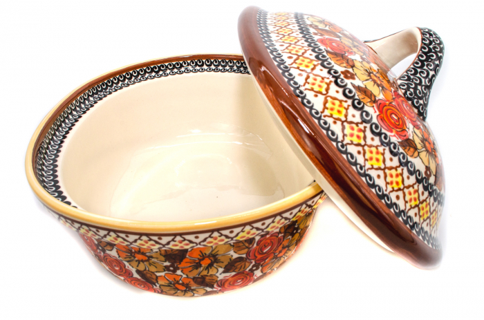 Vas cuptor oval capac Autumn, ceramica smaltuita, pictata manual, 25,5 x 31,8 cm, volum 2,2 L [8]