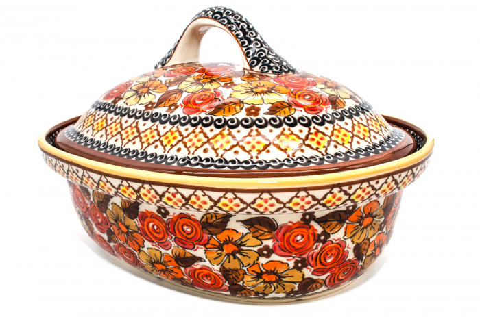 Vas cuptor oval capac Autumn, ceramica smaltuita, pictata manual, 25,5 x 31,8 cm, volum 2,2 L [2]