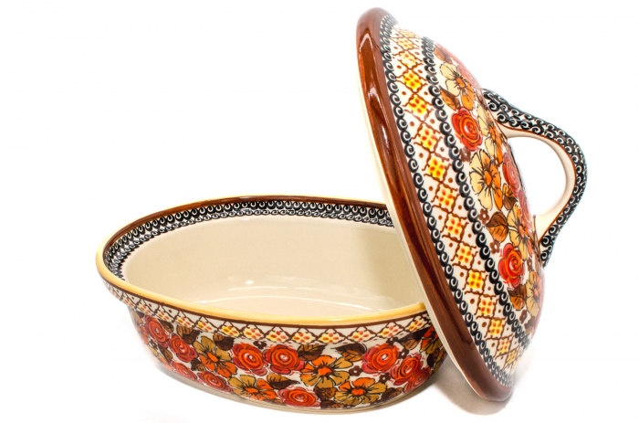 Vas cuptor oval capac Autumn, ceramica smaltuita, pictata manual, 25,5 x 31,8 cm, volum 2,2 L [9]