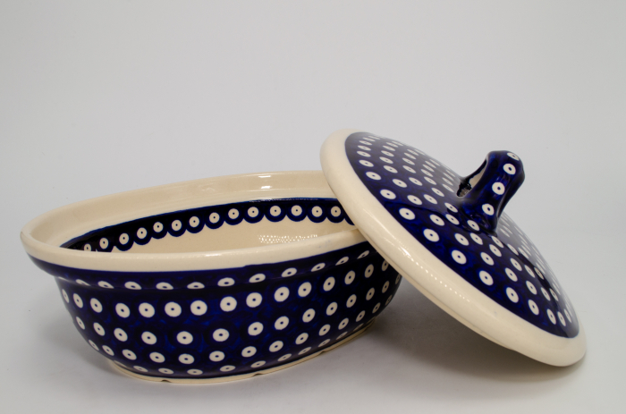 Vas cuptor, oval cu capac Blue Eyes, ceramica smaltuita, pictat manual, 22,0 x 26,0 cm, volum 1,2 L [3]