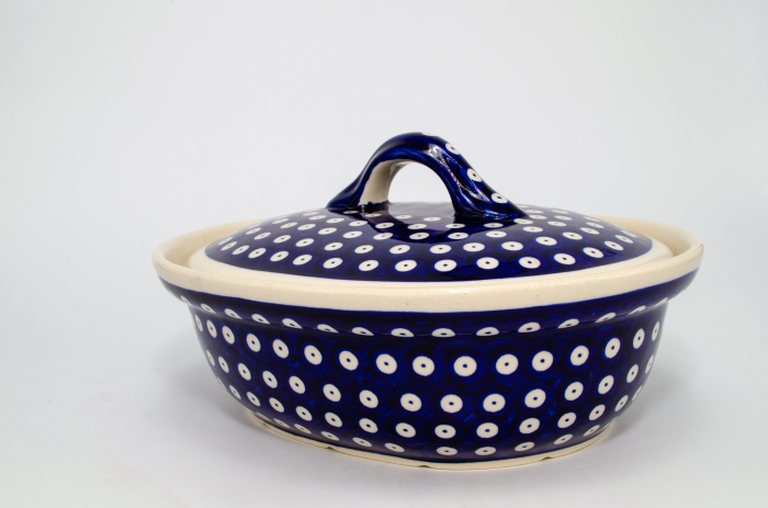 Vas cuptor, oval cu capac Blue Eyes, ceramica smaltuita, pictat manual, 22,0 x 26,0 cm, volum 1,2 L [2]