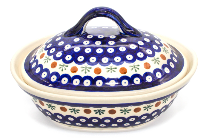 Vas cuptor, oval, cu capac, Blue Eyes Festive, ceramica smaltuita, pictat manual, 22,0 x 26,0 cm, volum 1,2 L [3]