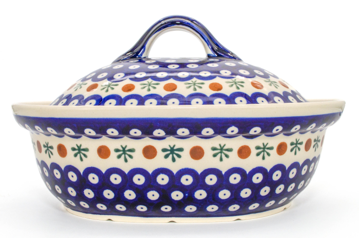 Vas cuptor, oval, cu capac, Blue Eyes Festive, ceramica smaltuita, pictat manual, 22,0 x 26,0 cm, volum 1,2 L [4]