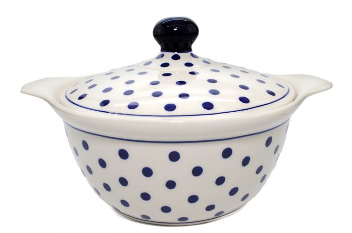 Vas cuptor, rotund, cu capac, Blue Dots, ceramica smaltuita, pictat manual, diametru 30,4 cm, volum 2,1 L [4]