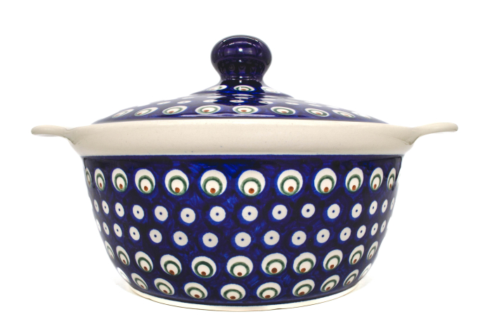 Vas cuptor, rotund, cu capac, Blue Peacock Eyes, ceramica smaltuita, pictat manual, diametru 30,4 cm, volum 2,1 L [2]