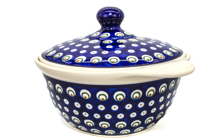 Vas cuptor, rotund, cu capac, Blue Peacock Eyes, ceramica smaltuita, pictat manual, diametru 30,4 cm, volum 2,1 L [4]