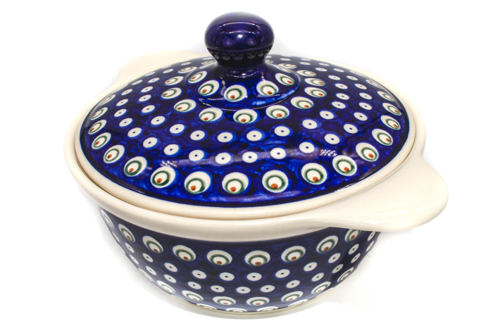 Vas cuptor, rotund, cu capac, Blue Peacock Eyes, ceramica smaltuita, pictat manual, diametru 30,4 cm, volum 2,1 L [7]