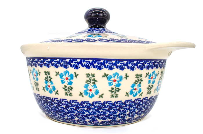 Vas cuptor, rotund, cu capac, Forget-me-nots, ceramica smaltuita, pictat manual, diametru 30,4 cm, volum 2,1 L [6]