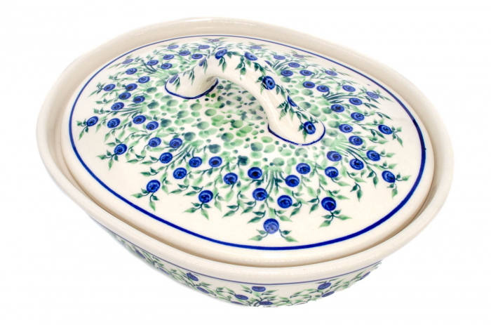 Vas oval cu capac pentru cuptor Berries, ceramica smaltuita, pictat manual, 21,5 x 26,0 cm, volum  1,2 L [4]