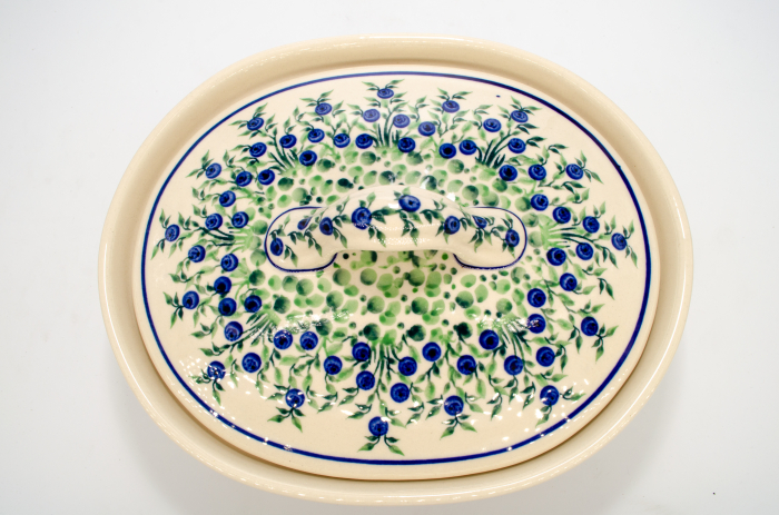 Vas oval cu capac pentru cuptor Berries, ceramica smaltuita, pictat manual, 22,0 x 26,0 cm, volum  1,2 L [3]