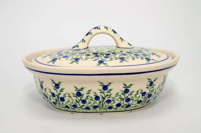 Vas oval cu capac pentru cuptor Berries, ceramica smaltuita, pictat manual, 22,0 x 26,0 cm, volum  1,2 L [4]