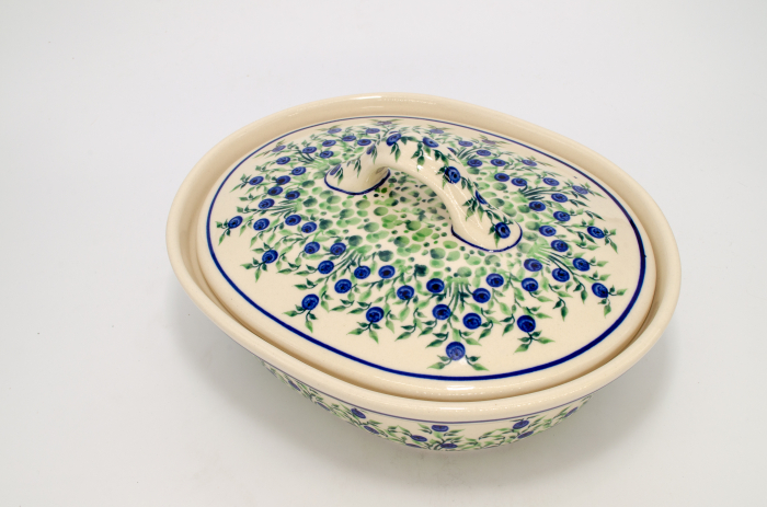 Vas oval cu capac pentru cuptor Berries, ceramica smaltuita, pictat manual, 22,0 x 26,0 cm, volum  1,2 L [2]