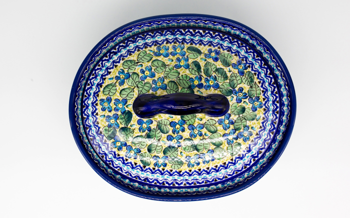 Vas oval cu capac pentru cuptor Blossom, ceramica smaltuita, pictat manual, 22,0 x 26,0 cm, volum  1,2 L [3]