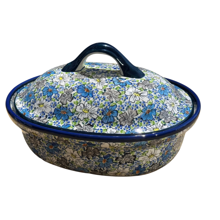 Vas oval cu capac pentru cuptor Floral Beauty , ceramica smaltuita, pictat manual, 25,5 x 31,8 cm, volum  2,2 L [6]