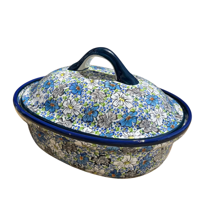 Vas oval cu capac pentru cuptor Floral Beauty , ceramica smaltuita, pictat manual, 25,5 x 31,8 cm, volum  2,2 L [4]