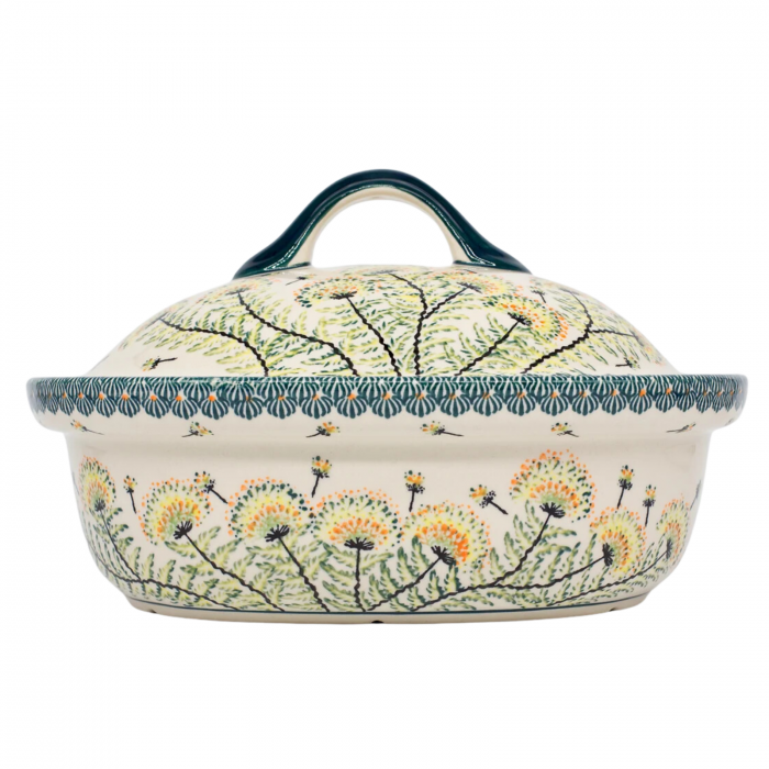 Vas oval cu capac pentru cuptor Floral Field, ceramica smaltuita, pictat manual, 25,5 x 31,8, volum  2,2 L [3]