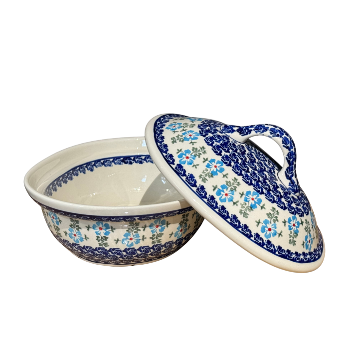 Vas oval cu capac pentru cuptor Forget-me-nots, ceramica smaltuita, pictat manual, 21,5 x 26,0 cm, volum  1,2 L [9]
