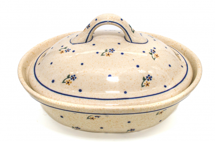 Vas oval cu capac pentru cuptor Little Flowers, ceramica smaltuita, pictat manual, 21,5 x 26,0 cm, volum  1,2 L [6]