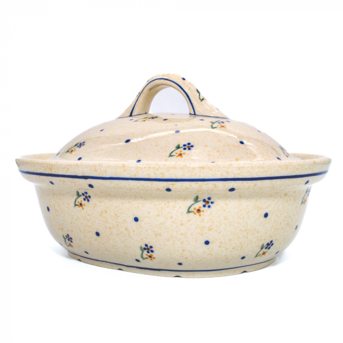 Vas oval cu capac pentru cuptor Little Flowers, ceramica smaltuita, pictat manual, 21,5 x 26,0 cm, volum  1,2 L [3]