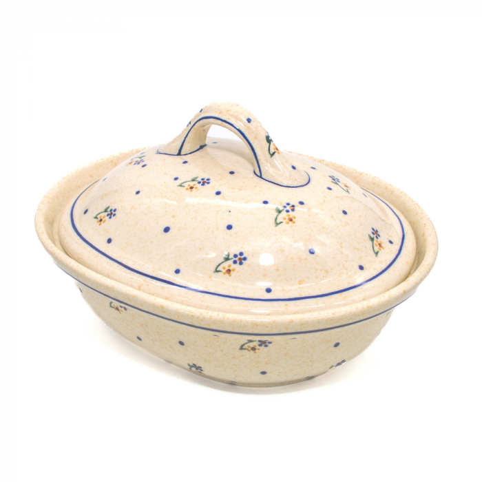 Vas oval cu capac pentru cuptor Little Flowers, ceramica smaltuita, pictat manual, 21,5 x 26,0 cm, volum  1,2 L [2]