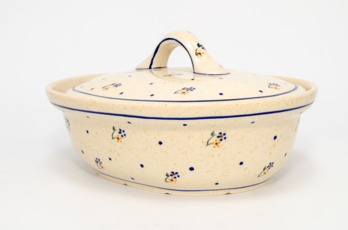 Vas oval cu capac pentru cuptor Little Flowers, ceramica smaltuita, pictat manual, 22,0 x 26,0 cm, volum 1,2 L [4]