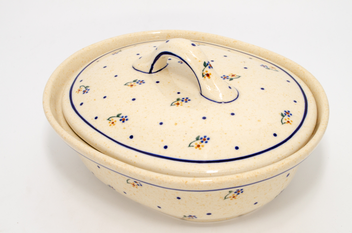 Vas oval cu capac pentru cuptor Little Flowers, ceramica smaltuita, pictat manual, 22,0 x 26,0 cm, volum 1,2 L [2]