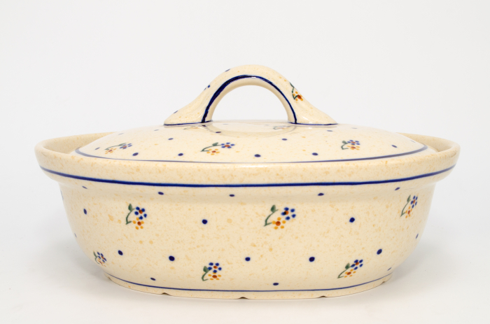 Vas oval cu capac pentru cuptor Little Flowers, ceramica smaltuita, pictat manual, 22,0 x 26,0 cm, volum 1,2 L [3]